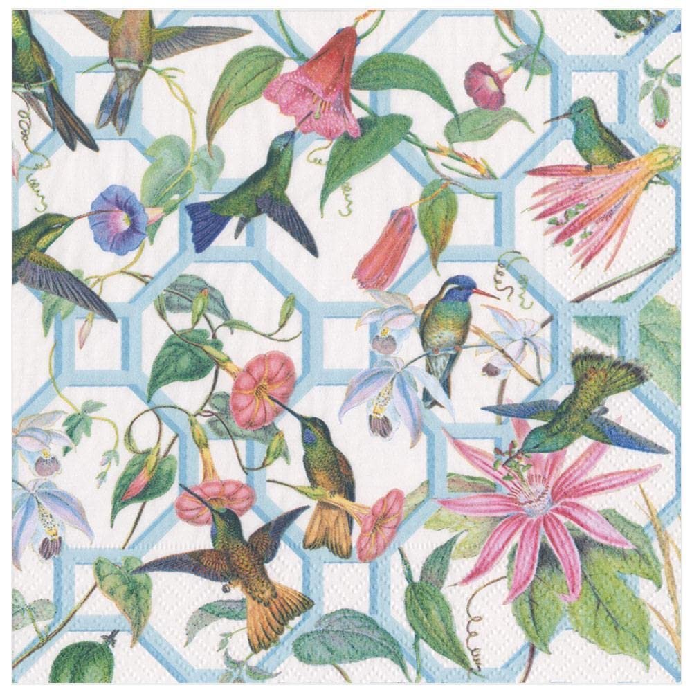 Caspari Hummingbird Trellis Paper Dinner Napkins - 80 Count