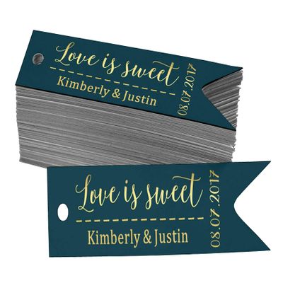 Darling Souvenir Gold Foil Personalized Paper Hang Tags Love is Sweet Wedding Favor Tags 50 Pieces