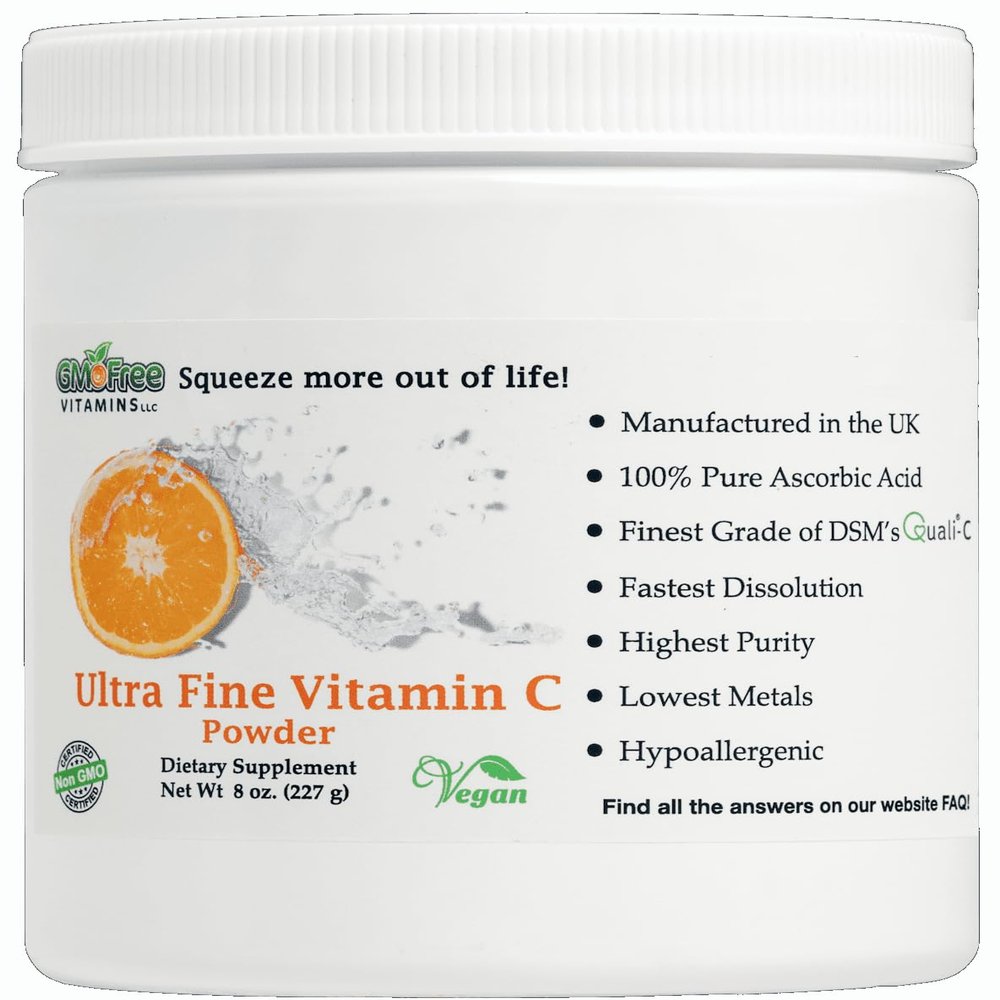 GMO Free Vitamins - Ultra Fine Non GMO Vitamin C Powder, Made in UK - Highest Grade of Quali-C L-Ascorbic Acid for Maximum Bioavailability Vegan (8 oz.)