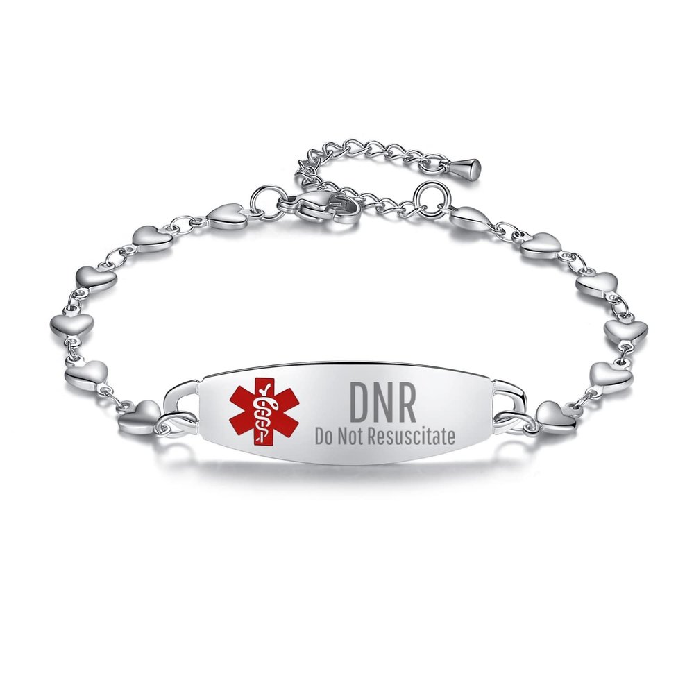 LinnaLove Heart Medical alert bracelet for Women Fashion Medical ID bracelets with Free engravingSilver-DNR