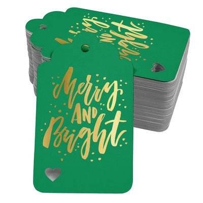 Inkdotpot Gold Foil Paper Hang Tags Merry and Bright Christmas Favor Tags 50 Pieces