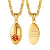 Supcare Medical Id Necklace for Men Football Chain Mens Jewelry Engraved Mens Necklace Stainless Steel Medical Alert Necklace Gold view 1