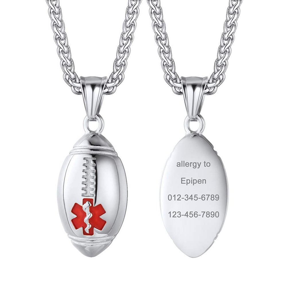 Supcare Stainless Steel Necklace for Men Engraved Football Necklace Personalized Mens Necklace Medical Id Necklace Customized Mens Necklace
