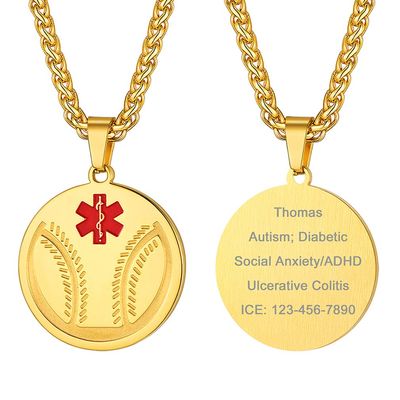 Supcare Medical Necklace for Women Life Alert Necklace Baseball Necklaces for Men Medical Alert Necklace Waterproof Jewelry Men's Necklace