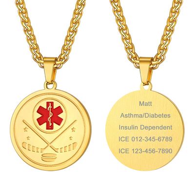 Medical Alert Necklace Personalized Necklace Men's Necklace Hockey Necklace Mens Jewelry