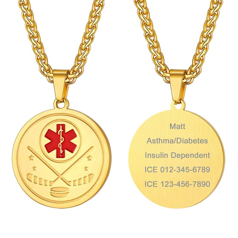 Medical Alert Necklace Personalized Necklace Men's Necklace Hockey Necklace Mens Jewelry
