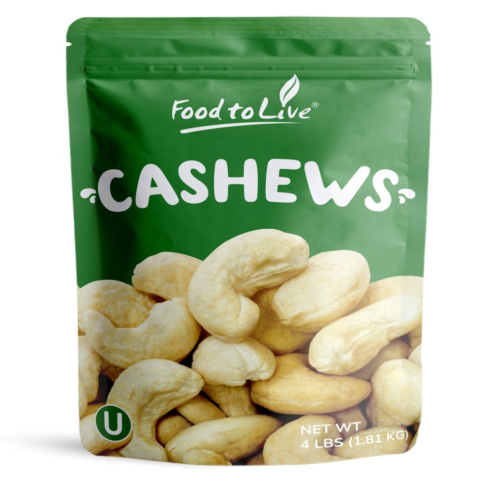 Food to Live Cashew Pieces, 4 Pounds Kosher, Raw, Vegan, Paleo Friendly, Unsalted, Unroasted, Bulk, Rich in Selenium, Zinc, Magnesium, Proteins, and Antioxidants
