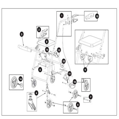 #1 - Left Hand Brake Assembly for ProBasics 6" Alum. Jr Rollator Model RLAJ6 (Includes Brake Spring & Wheel Contact)