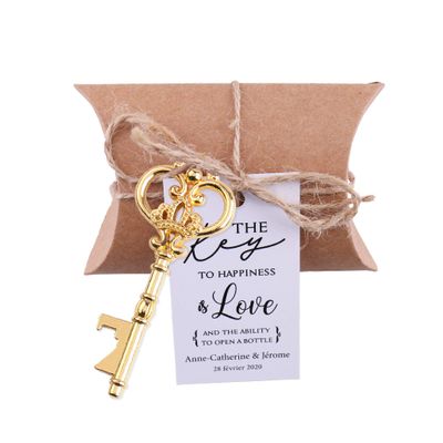 50 Pack Wedding Favors Gold Key Bottle Openers with Candy Boxes and Gift Tags Party Souvenir (Customized Tags)