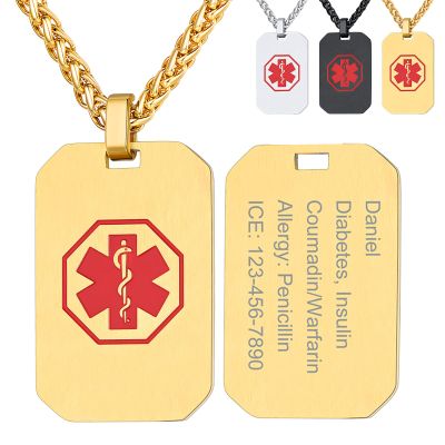 Supcare Blood Necklace Gold Dog Tags for Men Customizable Necklace Life Alert Necklace Id Necklace Mens Engraved Necklace