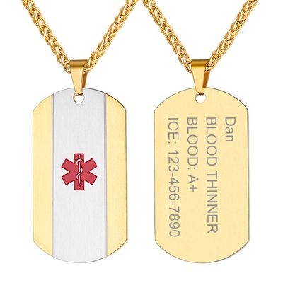 Supcare Dog Tag Chains for Men Id Necklace for Men Customize Stainless Steel Necklace Medical Necklaces