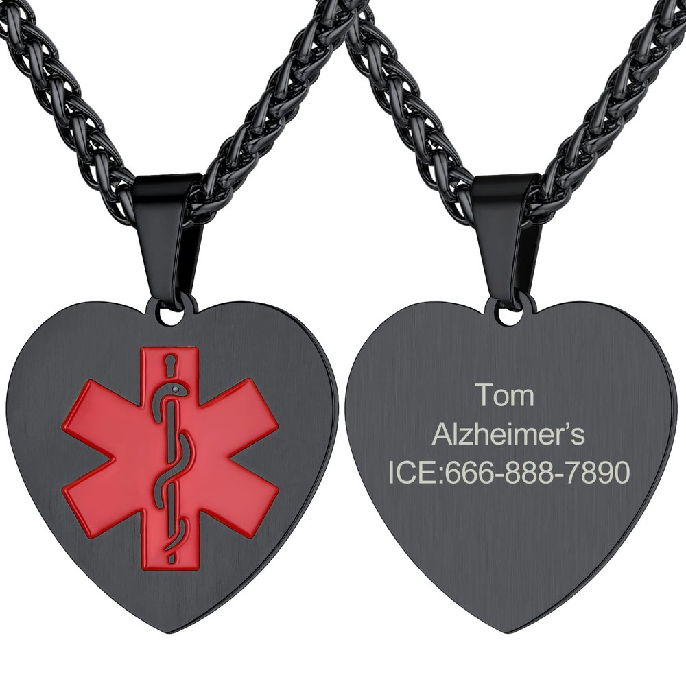 Supcare Engraved Medical Alert Necklace for Women Stainless Steel Necklace Custom Heart Necklace Waterproof Jewelry Necklace