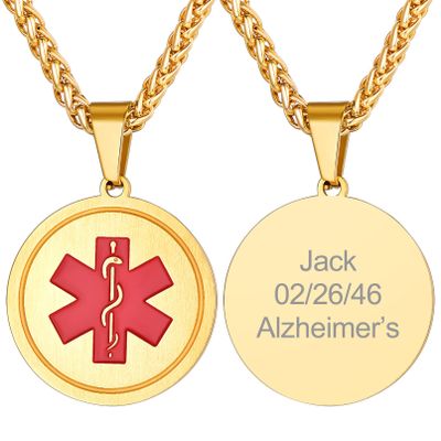 Supcare Id Necklace Medical Alert Necklace for Men Stainless Steel Necklace Engraved Necklace Mens Jewelry