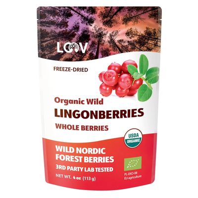 Organic Whole Lingonberries Freeze-Dried Wild Nordic Superberry, Traditional ScandinavianSwedish Food Pure, 100% Natural, Non-GMO & No Added Sugar 4oz (34 Servings)