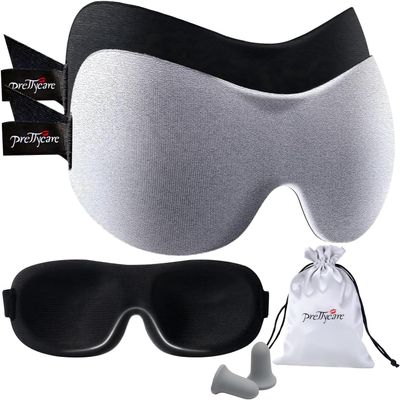 PrettyCare 3D Sleep Mask 2 Pack,Eye Mask for Side Sleeper -3D Contoured Sleeping Mask Blackout Out for Men Women - Zero Eye Pressure Blindfold with Ear Plugs, Night Masks with Travel Bag (BlackGrey)