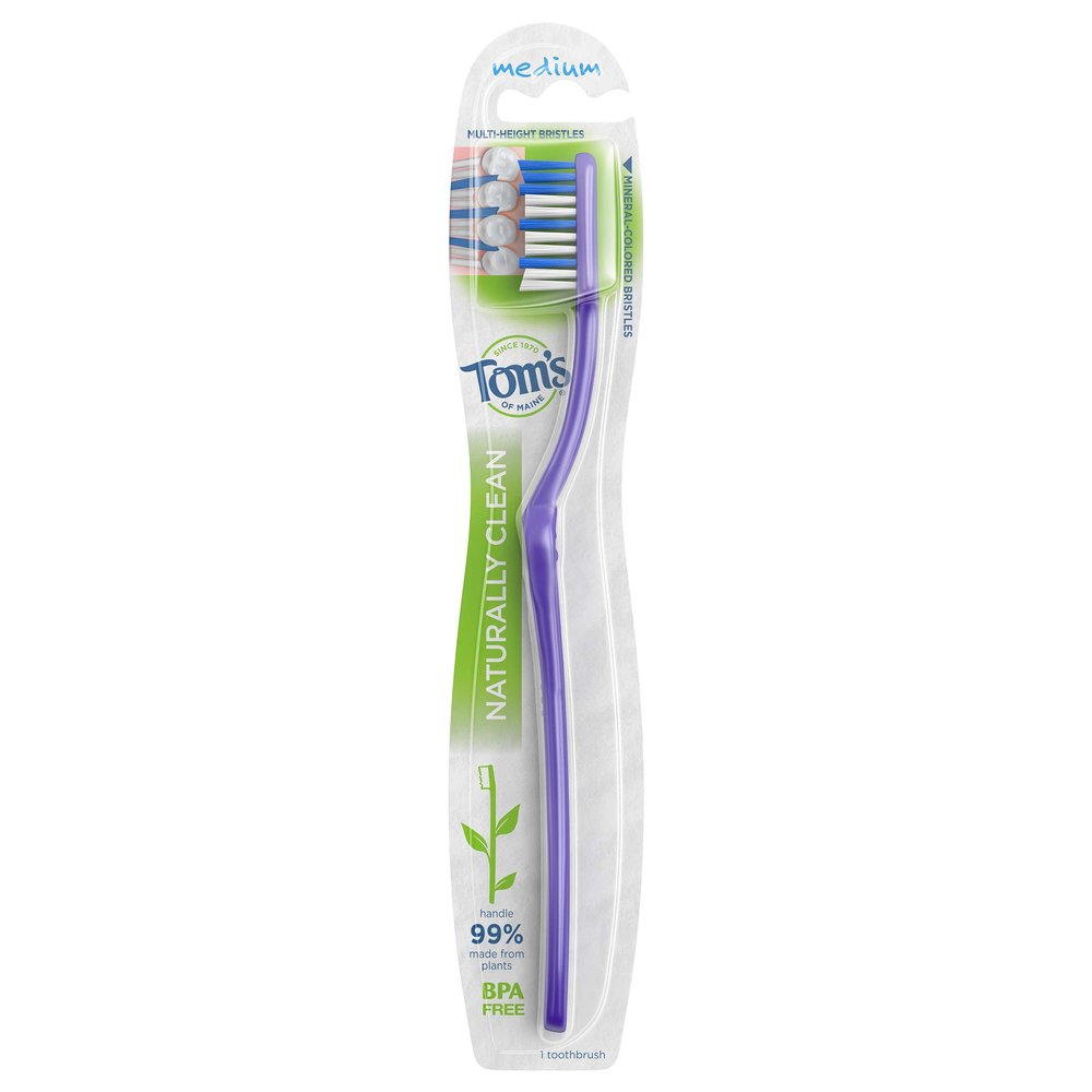 Tom's of Maine Naturally Clean Toothbrush, Toothbrushes, Medium Toothbrush, 1-Pack