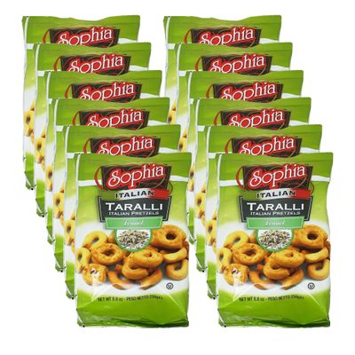 Sophia Taralli Italian Pretzels - Fennel 8.8oz (12-pack) | Traditional Fennel Taralli Crackers from Italy | Rustic Italian Snacks for Charcuterie Boards | Imported Artisan Bakery Crackers
