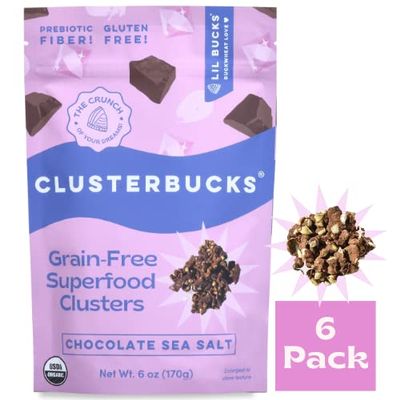 Clusterbucks Superfood Clusters  Grain-Free, Keto-Friendly Granola with Regeneratively Grown Sprouted Buckwheat Gluten-Free, Low-Carb, Organic Healthy Snack (6 Ounce (Pack of 6), Chocolate Sea Salt)