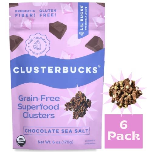 Clusterbucks Superfood Clusters  Grain-Free, Keto-Friendly Granola with Regeneratively Grown Sprouted Buckwheat Gluten-Free, Low-Carb, Organic Healthy Snack (6 Ounce (Pack of 6), Chocolate Sea Salt)