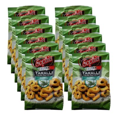 Sophia Taralli Italian Pretzels - Rosemary 8.8oz (12-pack) | Rustic Rosemary Taralli Crackers Imported from Italy | Italian Snacks for Cheese Platters | Authentic Italian Crackers with Herb Flavor