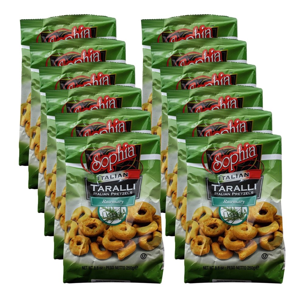 Sophia Taralli Italian Pretzels - Rosemary 8.8oz (12-pack) | Rustic Rosemary Taralli Crackers Imported from Italy | Italian Snacks for Cheese Platters | Authentic Italian Crackers with Herb Flavor