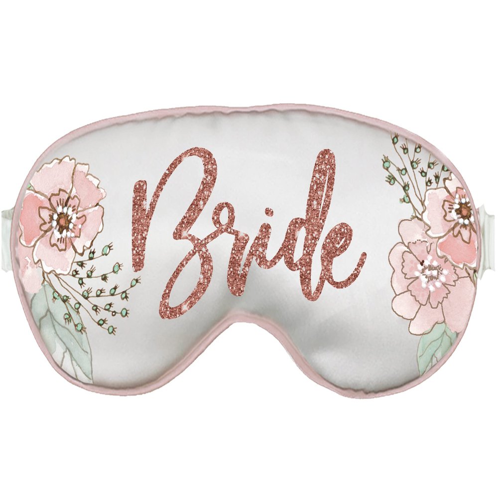 Bride Favor Sleep Mask - Bronze Sparkle Glam Bride Floral White Sleep Mask - Bachelorette Party Supplies Favor Eye Msk(Floral GlmBrd RG) Wht