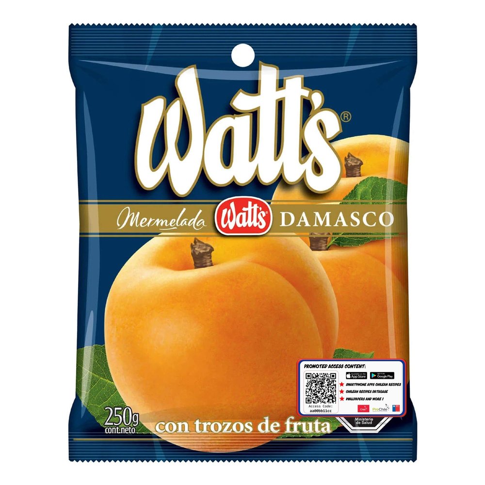 2 X Mermelada Damasco Watt's. Traditional Chilean Apricot Jelly Jam Marmalade.2 X 250 Grms (8.8 oz) Each. Promo Edition