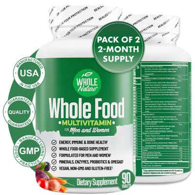 Whole Nature Whole Food Multivitamin for Men and Women Complete Daily Superfood Vitamins Plus Minerals Digestive Enzymes, Probiotics and Omegas. Plant Based Multi Vitamin, Non GMO (2)