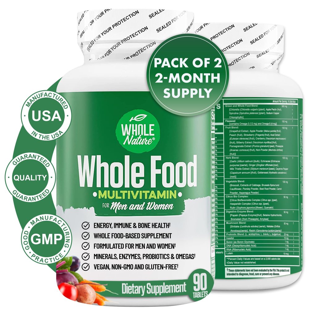 Whole Nature Whole Food Multivitamin for Men and Women Complete Daily Superfood Vitamins Plus Minerals Digestive Enzymes, Probiotics and Omegas. Plant Based Multi Vitamin, Non GMO (2)