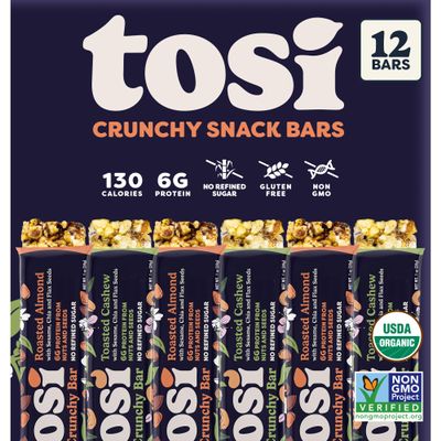 Tosi Almond and Cashew Protein Bars Combo, Plant Based with Nuts, Gluten-Free Crunchy Snacks, Vegan, Organic, Flax & Chia Seeds, Soy-Free, Omega 3s, 5G Protein, 1 oz, 12-Pack