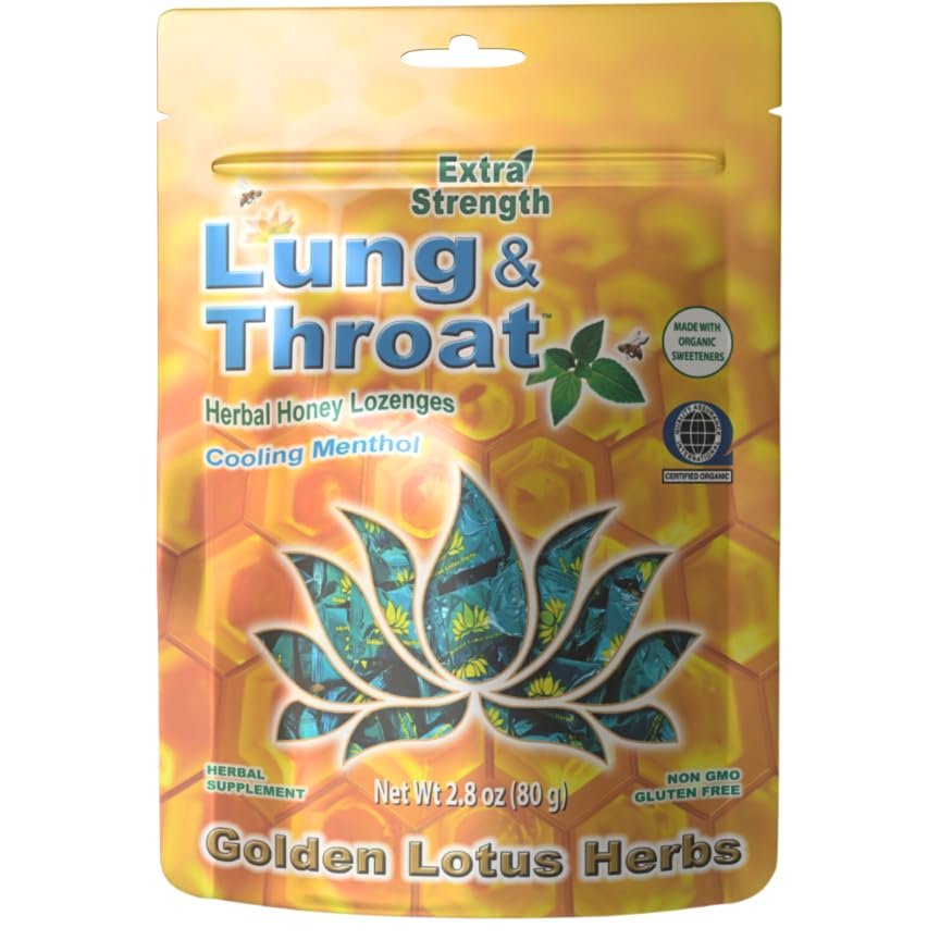 Golden Lotus Herbs Lung & Throat Herbal Lozenges QAI Certified Organic | Soothing Honey Mint Cough Drops 6-Pack