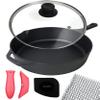 10.25-Inch Cast Iron Skillet Set (Pre-Seasoned), Including Large & Assist Silicone Hot Handle Holders, Glass Lid, Cast Iron Cleaner Chainmail Scrubber, Scraper | Indoor & Outdoor Use view 1