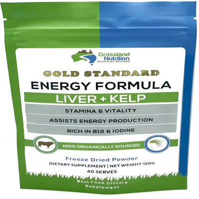 Grass Fed Beef Liver with Wild Harvested Kelp Energy Formula Natural B12, Iodine, Iron & Vitamin A (120G Powder)
