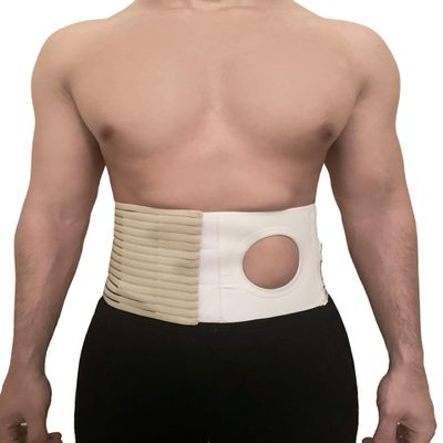 Abdominal Hernia Belt - Ostomy Supplies with 3.14" Ring/Hole for Post-Operative Care After Colostomy Ileostomy Surgery - Universal for Women and Men for Right or Left Stoma - Free Eyeglass Pouch (XL)
