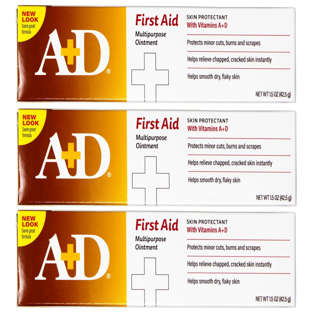 A+D First Aid Ointment, Multipurpose Dry Skin Moisturizer and Skin Protectant, 1.5 Oz (Pack of 3)