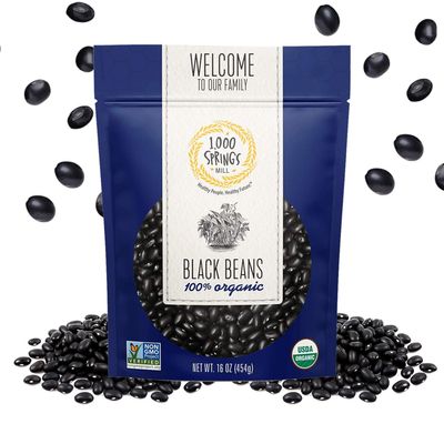 1000 SPRINGS MILL - Organic Black Beans | Used for Soups, Salads, Chili, Dips or Various Breakfast Dishes | Bulk Dry Black Beans | Resealable Bag | Vegan Friendly | 16oz (Pack of 1)