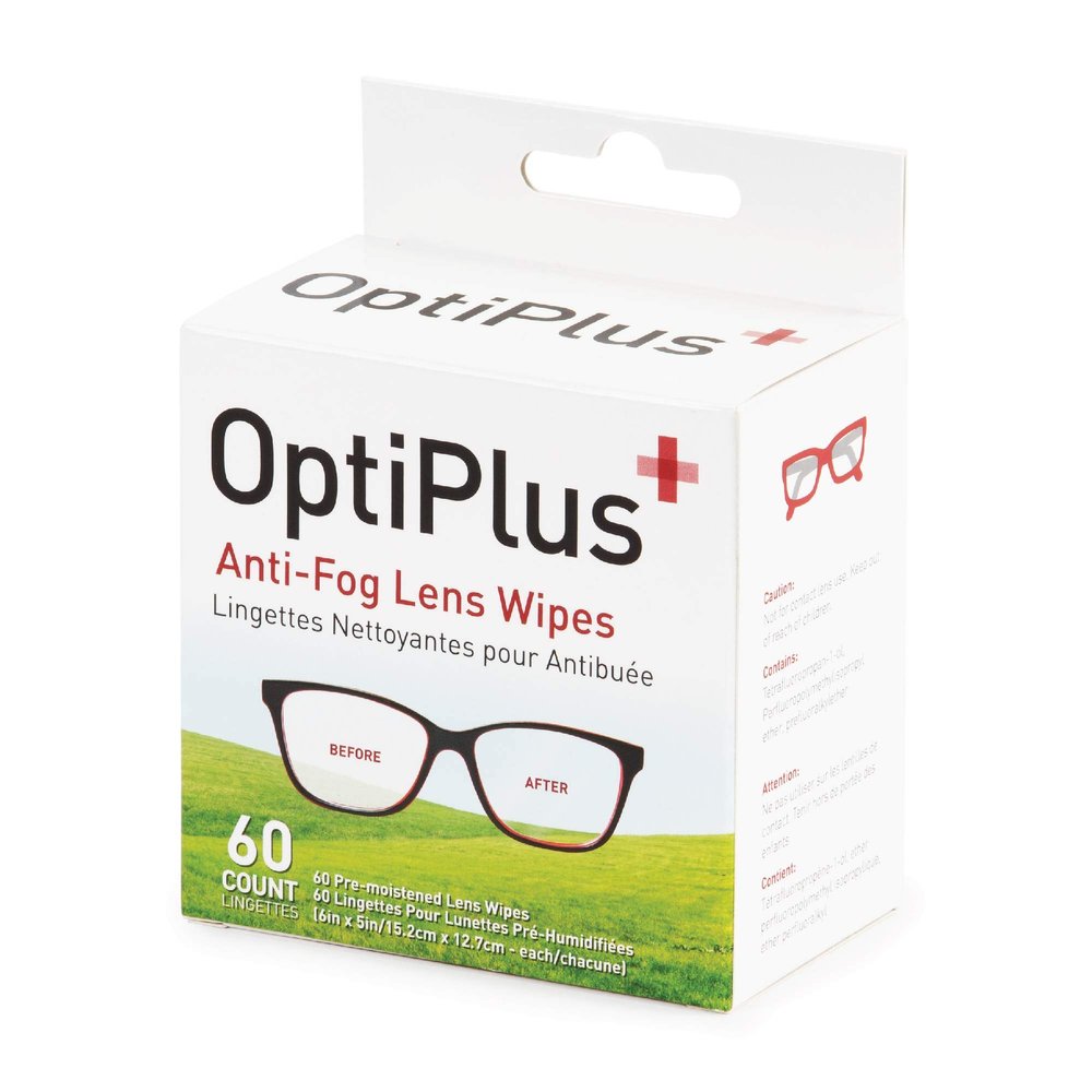 OptiPlus Anti Fog Lens Wipes l Pre-Moistened l Cleaning Wipes for Glasses, Laptops Screens, Smart Phones, Optical Lens, Goggles, Watch Screen and More l Defogging, Quick-Dry & Scratch-Free l 60 Count