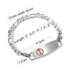 AMOZO JEWELRY Free Engraving Medical Alert Bracelet Stainless Steel Figaro Chain Emergency ID Bracelets for Women view 4