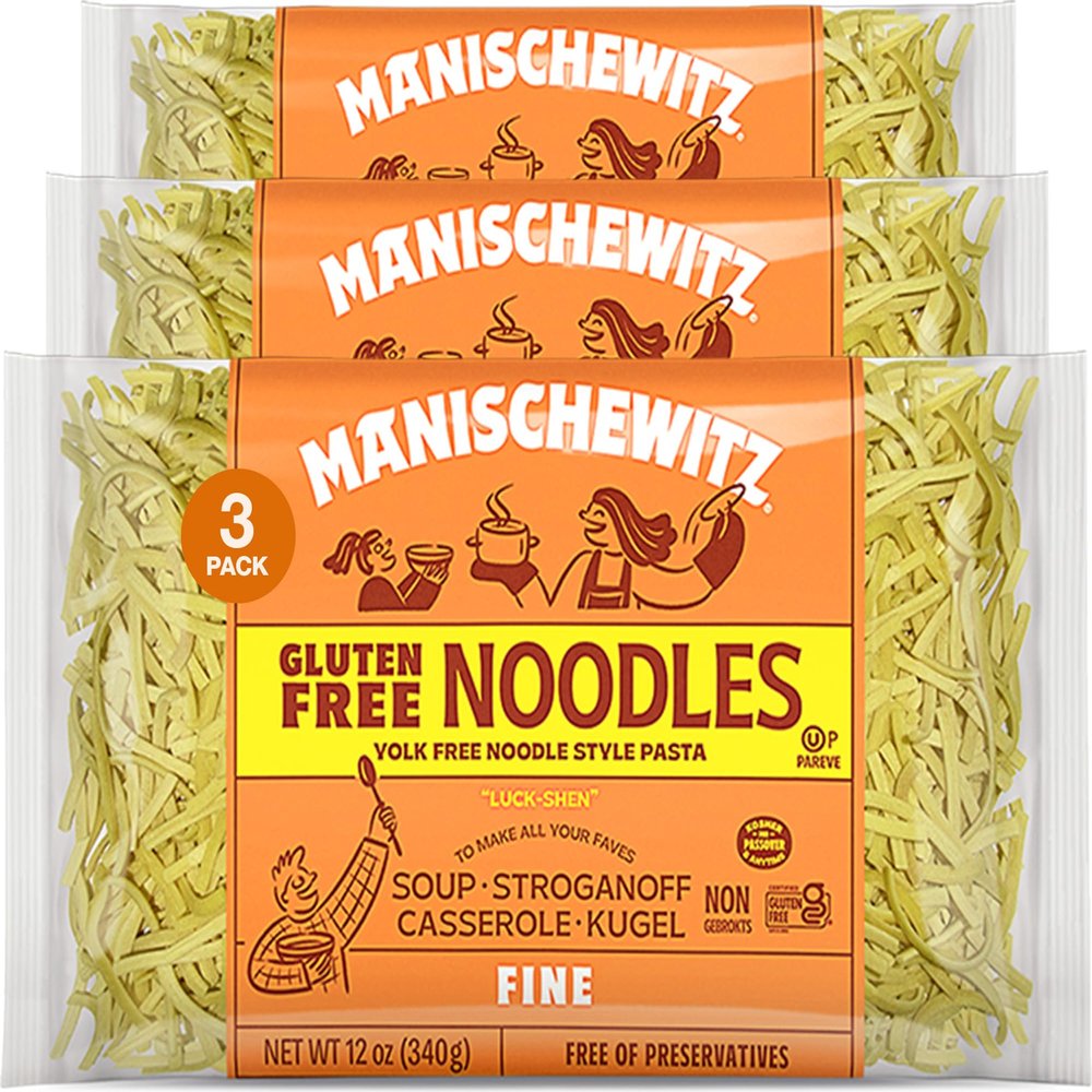 Manishewitz Gluten Free Fine Noodles 12oz (3 Pack) All Natural, Yolk Free, Low Sodium, Kosher for Passover and Year Round