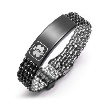 AMOZO JEWELRY Diabetic Medical Alert Bracelet for Men Sport Waterproof 6.5 to 8 inches Free Engraving