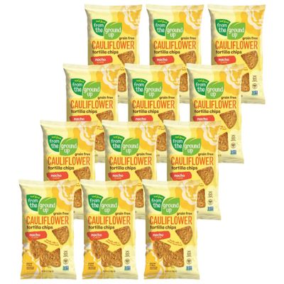 From the Ground Up Cauliflower Tortilla Chips Nacho Flavor, Made with Real Cauliflower, Plant Based, Non GMO, Gluteen Free, 4.5 Ounce (Pack of 12)