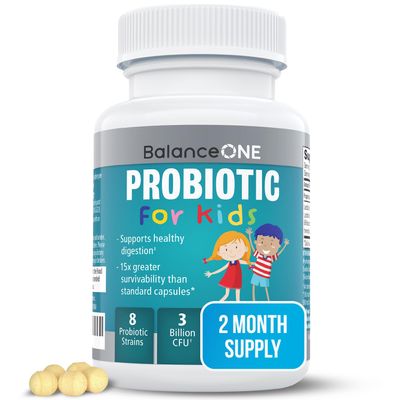 Balance ONE Time-Release Kids Probiotic  Up to 15x Better Survivability  3 Billion CFU  Gut & Digestive Support for Children  Sugar Free, Easy to Swallow, 2 Month Supply