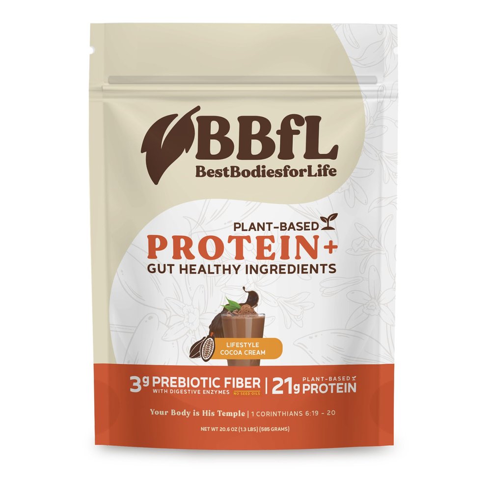 BBfL Plant-Based Protein Shake 21g Vegan Protein, Cocoa + Apple Cider Vinegar, Prebiotics, Digestive Enzymes, Supports Gut Health All-in-One Shake for Women & Men (15 Servings, Cocoa Cream)