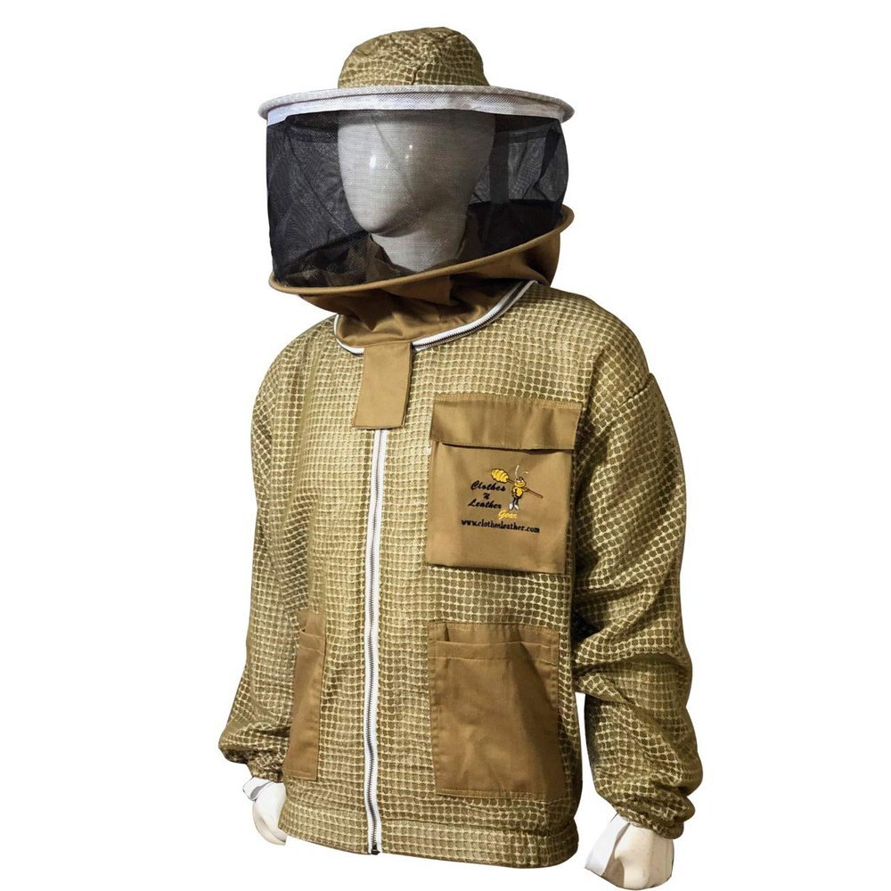 Clothes N Leather Gear Beekeeping Three Layer Mesh Ultra Fully Protection Beekeepers Jacket With Round Veil (5XL)