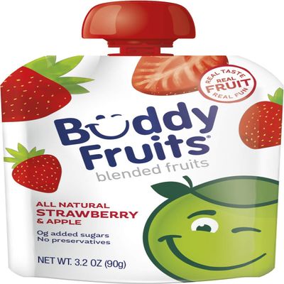 Buddy Fruits Pure Blended Fruit To Go Apple and Strawberry Applesauce | 100% Real Fruit | No Sugar, Non GMO, Vegan, Gluten Free, No Preservatives, Certified Kosher | 3.2oz Pouch 3 Pack