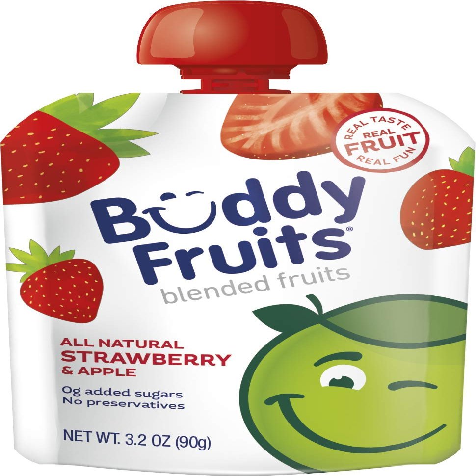 Buddy Fruits Pure Blended Fruit To Go Apple and Strawberry Applesauce | 100% Real Fruit | No Sugar, Non GMO, Vegan, Gluten Free, No Preservatives, Certified Kosher | 3.2oz Pouch 3 Pack