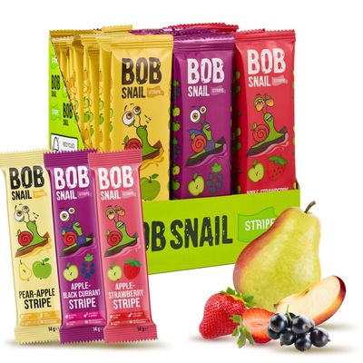 BOB SNAIL Healthy Fruit Snacks for Kids and Adults30 Fruit Leather Snacks with Apple-Pear, Strawberry, Black CurrantVegan Low-Carb Variety Pack Strips for KidsSugar Free Jerky Bars