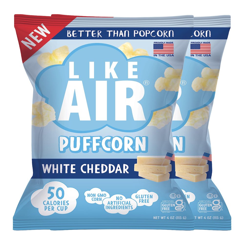 Like Air Puffcorn (White Cheddar) | 2 4oz Bags | 50 Calories Per Cup | Gluten Free | Nothing Artificial