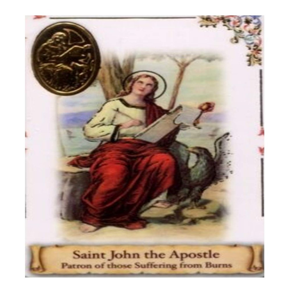 Saint John the Apostle John the Evangelist Prayer Card with Heat Sealed Gold Leaf Medal Blessed by Pope Francis