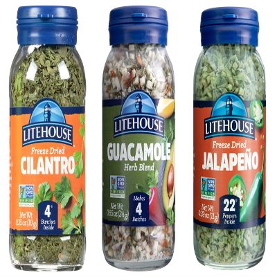 Litehouse Freeze Dried Herbs, Flavors of Easy Guacamole (Guacamole, Jalapeno, Cilantro) - Substitute for Fresh Guacamole, Makes 4 Batches, Organic Guacamole Seasoning, Gluten Free, Non-GMO - 3-Pack